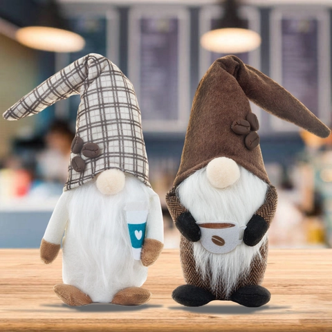 Coffee Theme Gnome Plush Doll Nordic Style Scandinavian Tomte Faceless Doll Plaid Hat Coffee Bean Home Cafe Decoration Ornament