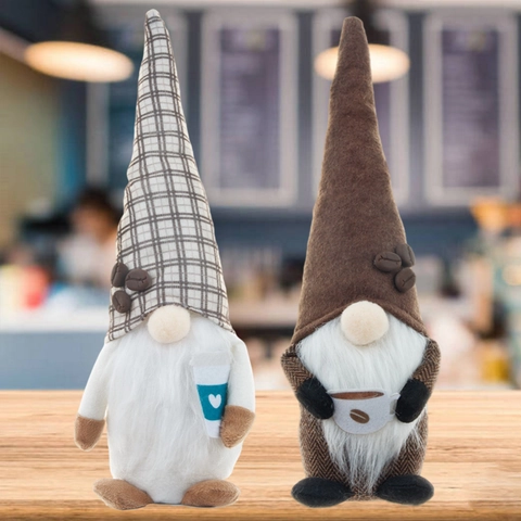 Coffee Theme Gnome Plush Doll Nordic Style Scandinavian Tomte Faceless Doll Plaid Hat Coffee Bean Home Cafe Decoration Ornament