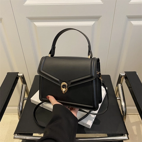 Damen PU Leder Schulter Umhängetasche Minimalistisch Einfarbig Kleine Quadratische Tasche Mit Goldenem Metallschloss Verstellbarem Riemen