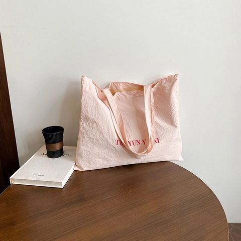Women's Large Capacity Nylon Tote Bag Minimalist Letter Print Casual Shoulder Handbag For Travel Shopping School
