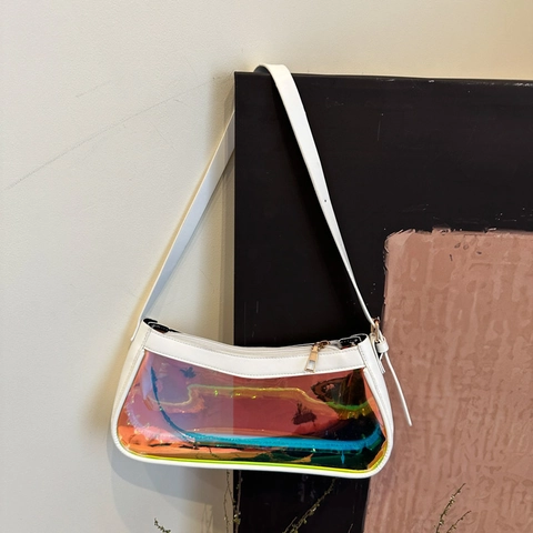 Women Iridescent Holographic Underarm Bag Waterproof TPU PVC Laser Transparent Shoulder Bag Y2K Fashion Daily Bag