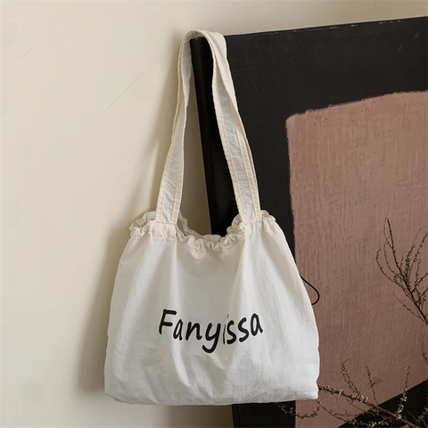 Bolso Tote de Nylon Casual Ligero de Gran Capacidad para Mujer Cordón Estampado de Letras Bolso de Hombro para Diario Escuela