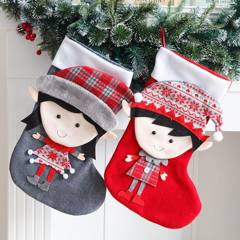 Große Weihnachtssocken Mit 3D Elfen Gnom Applikation Filz Strickwaren Kamin Hängende Dekoration Feiertag Geschenkbeutel Für Familienfeier Dekor
