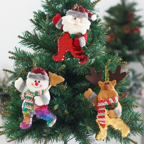 Decorazioni Natalizie Sospese Con Paillettes Reversibili Babbo Natale Pupazzo Di Neve Renna Brillante Per Albero Di Natale Festa Regali Casa