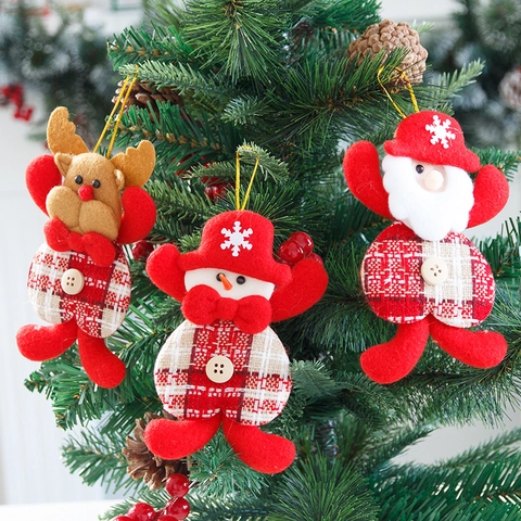 Kerstboom Pluche Hangknoppen Hartvormige Kerstman Sneeuwpop Rendier Decoratie Voor Feestdagen Festival Huisdecoratie