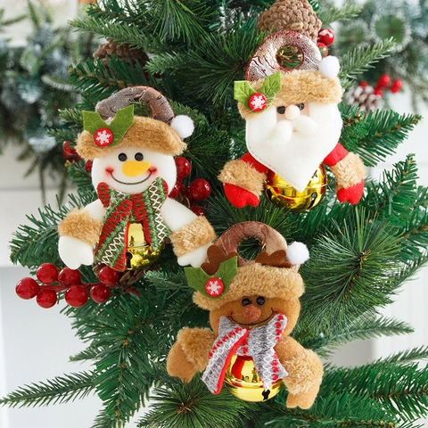 Weihnachtsglocke Hängende Ornamente Weihnachtsmann Schneemann Rentier Plüschpuppe Metallglocke Weihnachtsbaum Dekoration
