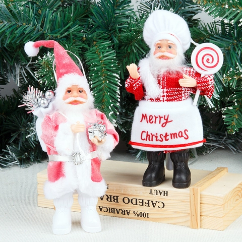 Christmas Santa Claus Figurine Ornament Fabric Plush Chef And Pink Backpack Santa For Desktop Hanging Xmas Home Party Decor