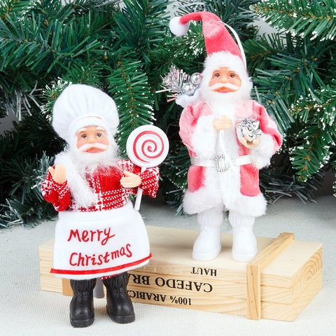 Christmas Santa Claus Figurine Ornament Fabric Plush Chef And Pink Backpack Santa For Desktop Hanging Xmas Home Party Decor
