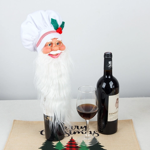 Copribottiglia di Vino Babbo Natale Con Barba Lunga Cappello a Maglia Decorazione Tavola di Natale Chef Country Stile Nordico