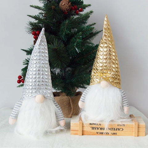 Christmas Gnome Faceless Old Man Plush Doll Nordic Swedish Tomte Gonk Figurine With Sequin Hat Gold Silver Desktop Ornament