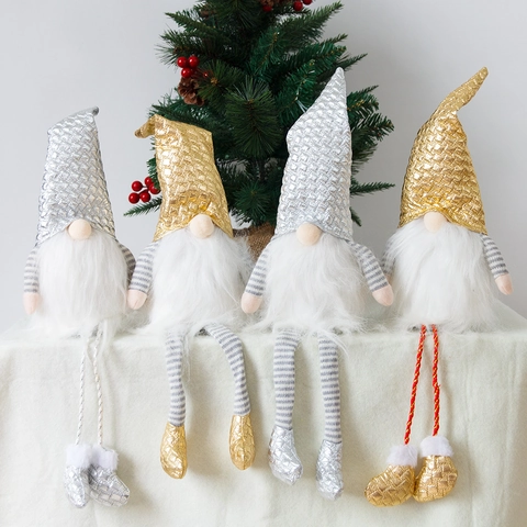 Gnomo de Navidad Adorno de Anciano Sin Rostro Oro Plata Lentejuelas Pierna Larga Hombre del Bosque Nórdico para Decoración del Hogar