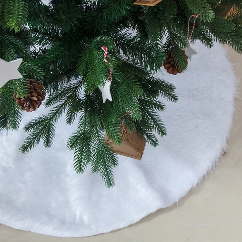 White Faux Fur Christmas Tree Skirt Plush Round Tree Base Mat For Xmas Holiday Home Decoration Winter Party Supplies