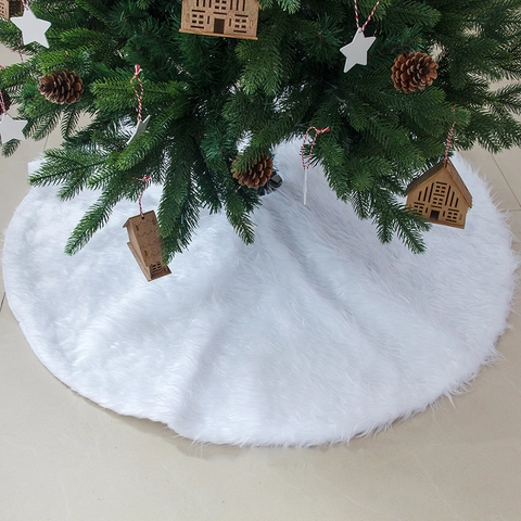 Christmas Tree Skirt White Faux Fur Long Plush Shaggy Round Floor Mat Holiday Decoration Home Ornament