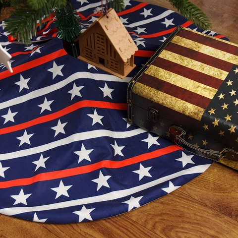 Unabhängigkeitstag Weihnachtsbaumrock Flanell Amerikanische Flagge Sterne Streifen Rot Weiß Blau Muster Feiertag Deko