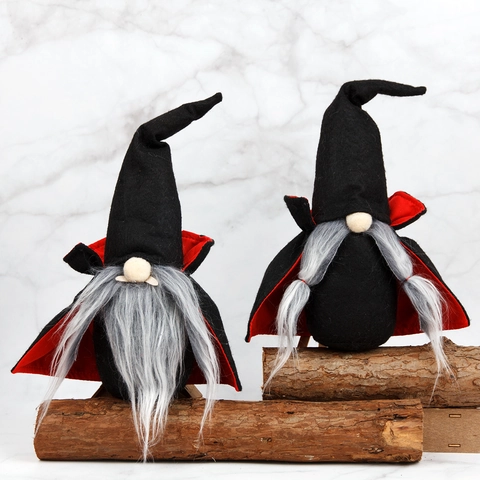 Halloween Vampire Gnome Plush Decoration Witch Faceless Doll With Cloak For Tabletop Home Party Ornament Gothic Gift