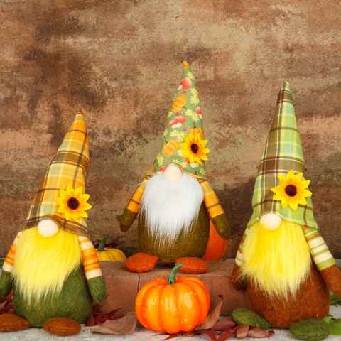 Thanksgiving Harvest Festival Gnome Plush Doll Rudolph Decoration With Sunflower Pumpkin Maple Leaf Pattern Autumn Fall Home Decor