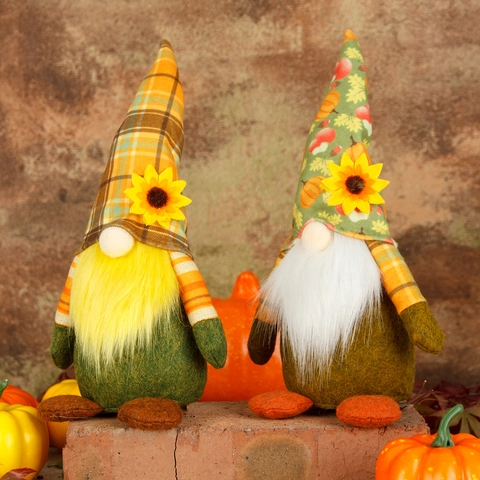 Thanksgiving Harvest Festival Gnome Plush Doll Rudolph Decoration With Sunflower Pumpkin Maple Leaf Pattern Autumn Fall Home Decor