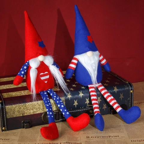 Independence Day Gnome Plush Decoration Red White Blue Stars Stripes Long Legs Faceless Doll Rudolf Patriotic Holiday Decor