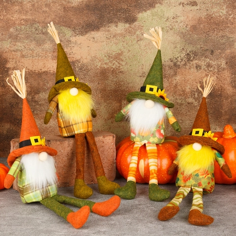 Thanksgiving Harvest Gnome Plush Decoration With Sunflower Long Leg Sunflower Maple Leaf Pumpkin Plaid Autumn Desktop Ornament