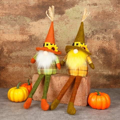 Thanksgiving Harvest Gnome Plush Decoration With Sunflower Long Leg Sunflower Maple Leaf Pumpkin Plaid Autumn Desktop Ornament