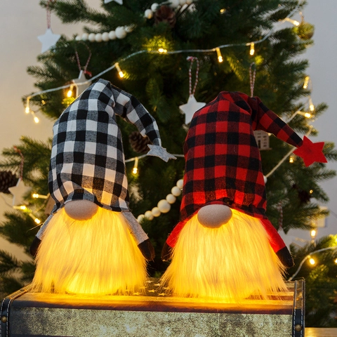 Gnomo di Natale LED Peluche Quadri Buffalo Bambola Senza Volto Ornamento Con Luce Calda Cappello Stella Rudolph Decorazione Casa