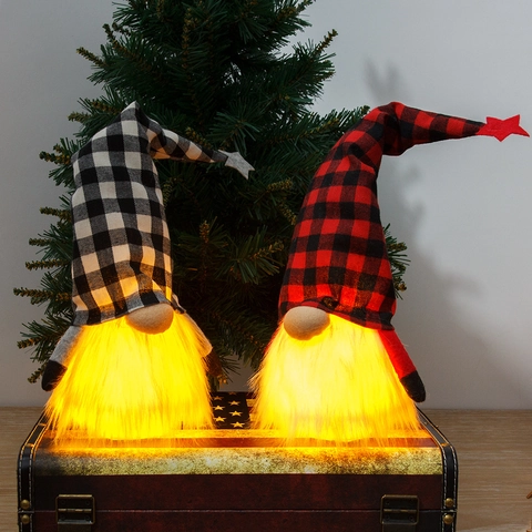 Gnomo di Natale LED Peluche Quadri Buffalo Bambola Senza Volto Ornamento Con Luce Calda Cappello Stella Rudolph Decorazione Casa