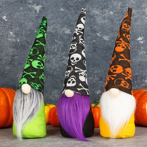 Halloween Gnome Faceless Doll Fabric Rudolf Ornament With Tall Skull Print Hat Long Beard Gothic Ghost Decor For Mall Home Display
