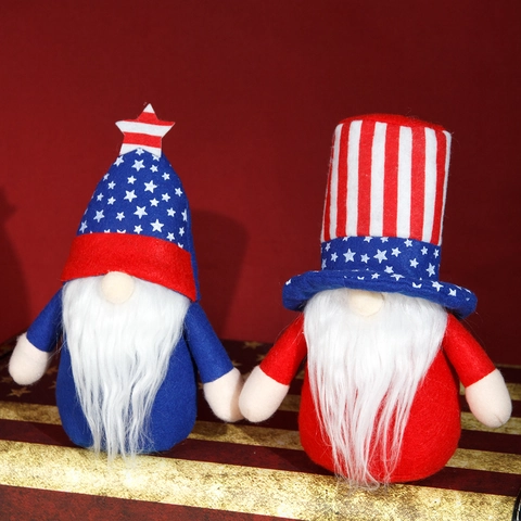 Independence Day Rudolph Gnome Plush Faceless Doll Decoration American Patriotic Stars Stripes Fabric Table Ornament Gift