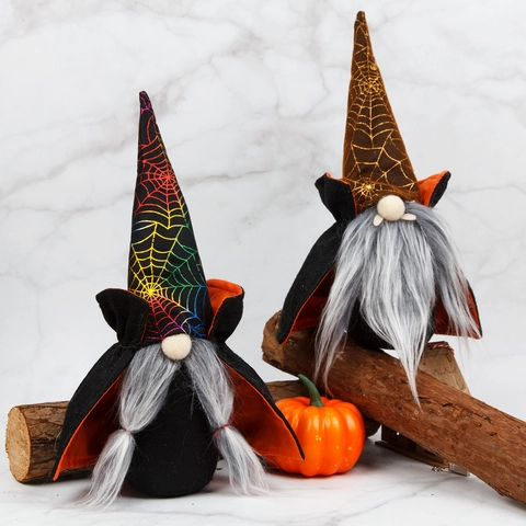 Halloween Vampire Gnome Doll Faceless Witch Plush Ornament Pointed Hat Spider Web Cloak Halloween Party Decor Gift