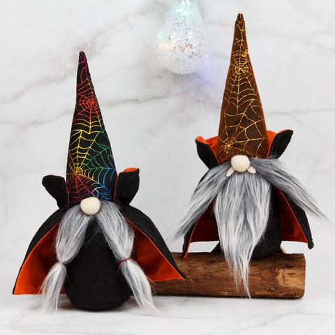 Halloween Vampire Gnome Doll Faceless Witch Plush Ornament Pointed Hat Spider Web Cloak Halloween Party Decor Gift