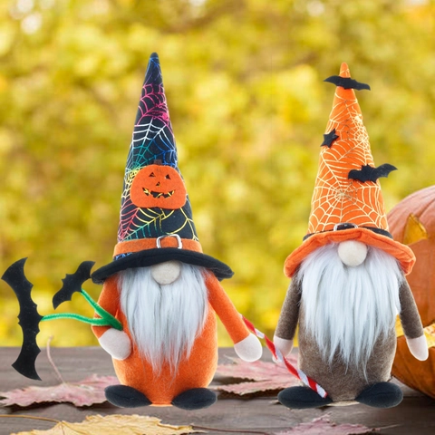 Halloween Gnome Plush Doll Faceless Rudolph Decoration With Pumpkin Bat Spider Web Patterns For Home Festive Party Desktop Ornament