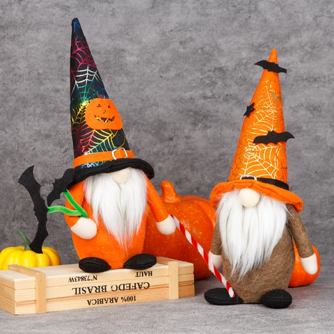 Halloween Gnome Plush Doll Faceless Rudolph Decoration With Pumpkin Bat Spider Web Patterns For Home Festive Party Desktop Ornament