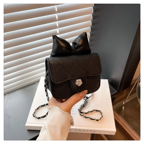 Damen Mini Gesteppte Ketten Umhängetasche Süße Schleife Schultertasche PU Leder Elegante Handtasche Modische Tasche