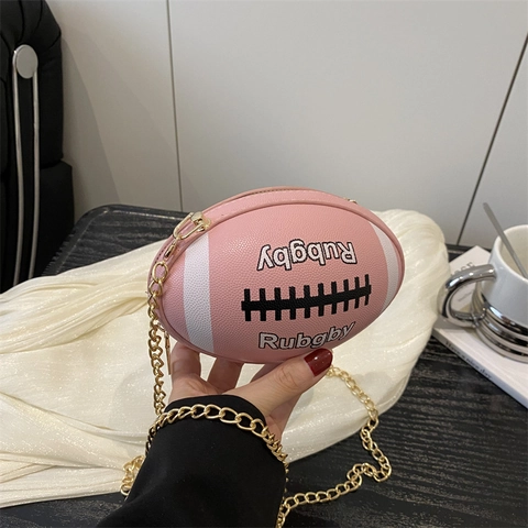 Borsa a Tracolla Mini a Forma di Rugby alla Moda in Pelle PU Catena d'Oro Borsa a Tracolla da Donna Sportiva Creativa