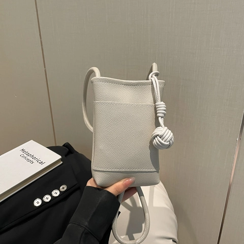 Mini Bolso Bandolera para Teléfono de Mujer Cuero PU con Textura Lichi Bolso de Hombro Pequeño con Decoración de Nudo