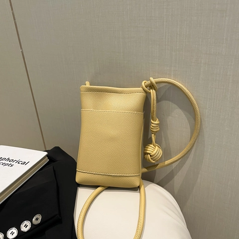Mini Bolso Bandolera para Teléfono de Mujer Cuero PU con Textura Lichi Bolso de Hombro Pequeño con Decoración de Nudo