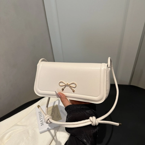 Bolso de Axila de Cuero PU Estilo Coreano para Mujer Minimalista Color Sólido Con Lazo Bolso de Hombro Moda Viaje Diario
