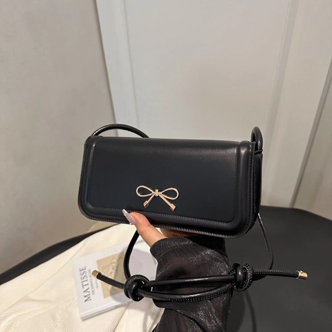 Bolso de Axila de Cuero PU Estilo Coreano para Mujer Minimalista Color Sólido Con Lazo Bolso de Hombro Moda Viaje Diario