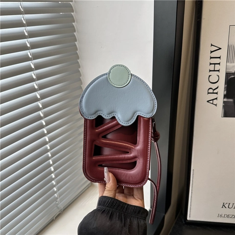 Δημιουργική Μίνι Τσάντα Crossbody σε Σχήμα Cupcake Γυναικεία PU Δέρμα Διάτρητο Σχέδιο Αντίθεση Χρώματος Μικρή Τσάντα