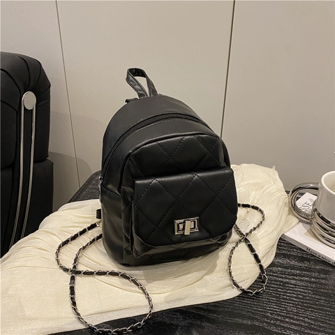 Damen Gesteppter Mini Rucksack Mode PU Leder Tasche Mit Kettenriemen Und Metallsperre Street Style Täglicher Reise Rucksack