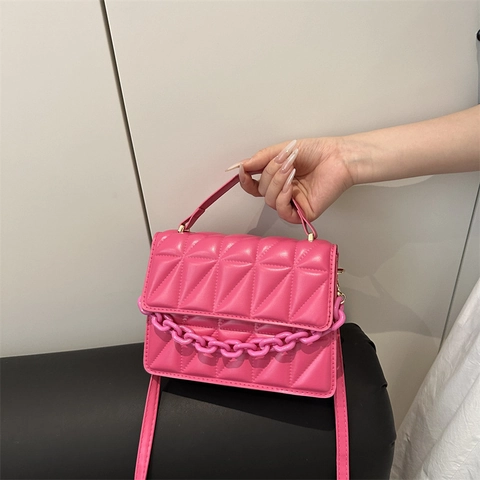 Dames Gewatteerde PU Leer Kleine Vierkante Tas Met Kettingriem Minimalistische Mode Schoudertas Crossbody Tas Voor Dagelijks