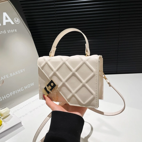Mode Damen Gesteppt Umhängetasche PU Leder Rautenmuster Schultertasche Metallkette Verschluss Kleine Quadratische Handtasche