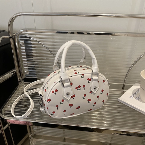 Borsa a Tracolla Piccola con Stampa a Ciliegia per Donna Borsa a Mano Dolce in Pelle PU con Tracolla Regolabile