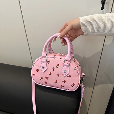 Borsa a Tracolla Piccola con Stampa a Ciliegia per Donna Borsa a Mano Dolce in Pelle PU con Tracolla Regolabile
