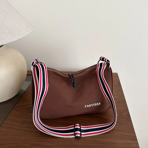 Women Nylon Shoulder Bag Wide Stripe Strap Lightweight Casual Crossbody Bag Simple Commuter Fashion Small Handbag