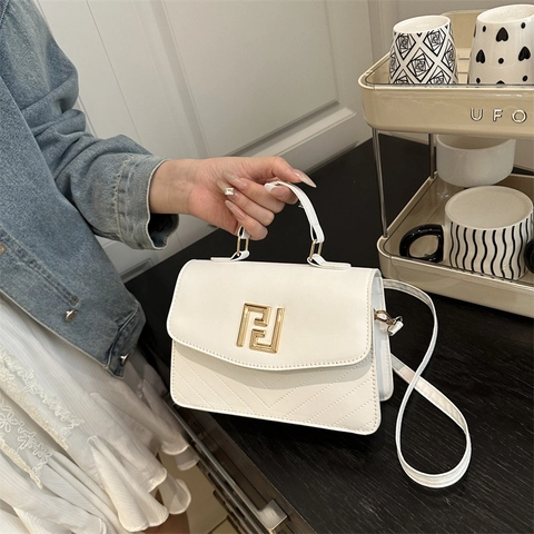 Bolso Bandolera de PU Acolchado en V para Mujer con Hebilla Geométrica Dorada Bolso de Mano Pequeño y Cuadrado Elegante