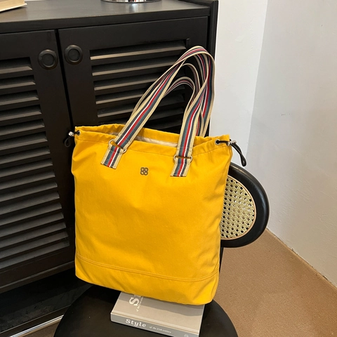 Women Canvas Tote Bag Large Capacity Casual Shoulder Bag With Stripe Straps Urban Minimalist Handbag For Daily Commuting