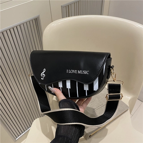 Dames Muziek Thema Pianotoetsenbord Zadeltas PU Leer Retro Casual Kleine Schoudertas Crossbody Tas Met Brede Band