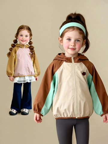 Giacca a Vento per Bambini Con Cappuccio All'aperto Giunzione a Blocchi di Colore Cappotto Funzionale a Tripla Protezione Per Ragazzi Ragazze Casual