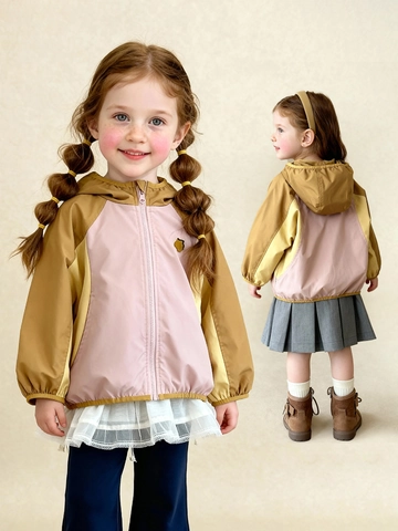Giacca a Vento per Bambini Con Cappuccio All'aperto Giunzione a Blocchi di Colore Cappotto Funzionale a Tripla Protezione Per Ragazzi Ragazze Casual